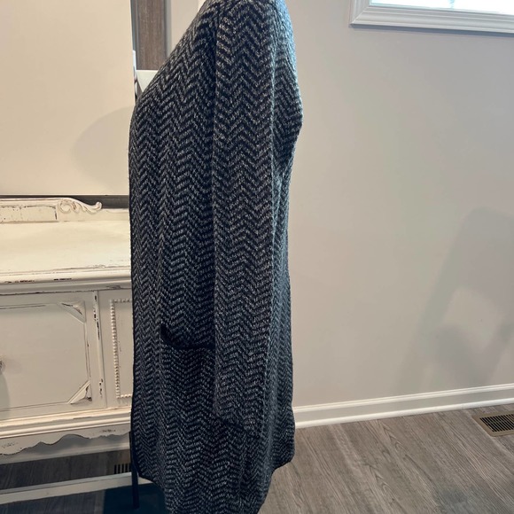 NWT NINE WEST Jacquard Long Cardigan Black Gray Open Front Pockets size Medium - Picture 4 of 7